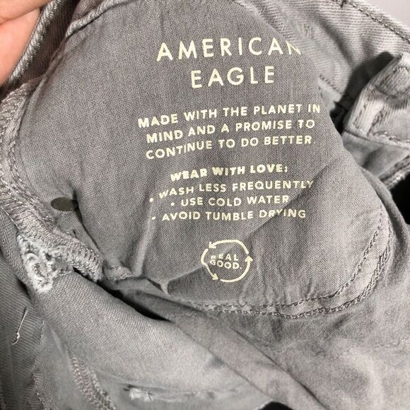 American Eagle Mens Jeans 30 W Gray Wash AirFlex Patched Move-Free Slim Grunge - Picture 11 of 12